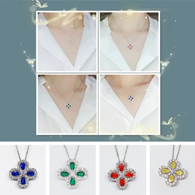 

Beautiful Crystal Clover Flower Pendant Lady Choker Accessories Trendy 925 Sterling Silver Necklace Women Birthday Gift