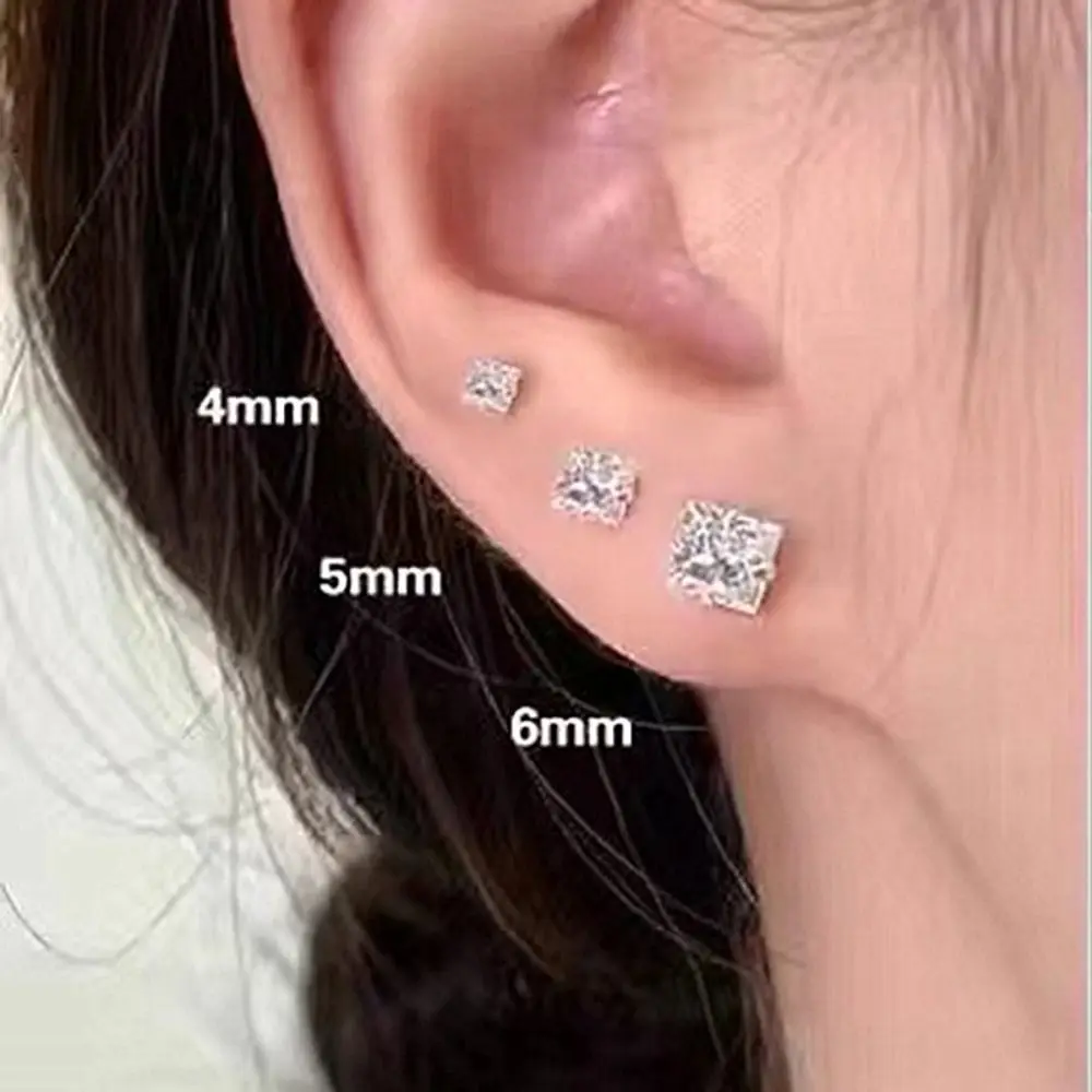 

Classic Square Stud Earrings Women Stainless Steel Cubic Zirconia Dia 4/5/6mm Gold silver Colors Women Earrings Jewelry