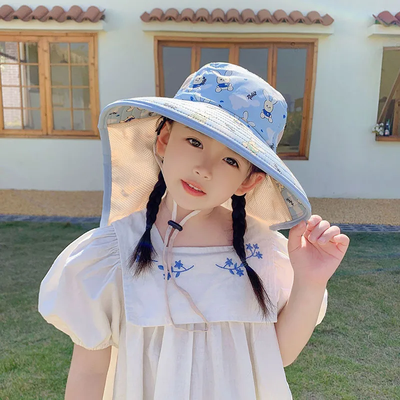 

Летняя пляжная шляпа для детей, летняя детская Панама с широкими полями и защитой от ультрафиолета, уличная пляжная шляпа от солнца, шляпы от солнца с милым кроликом, панама детская