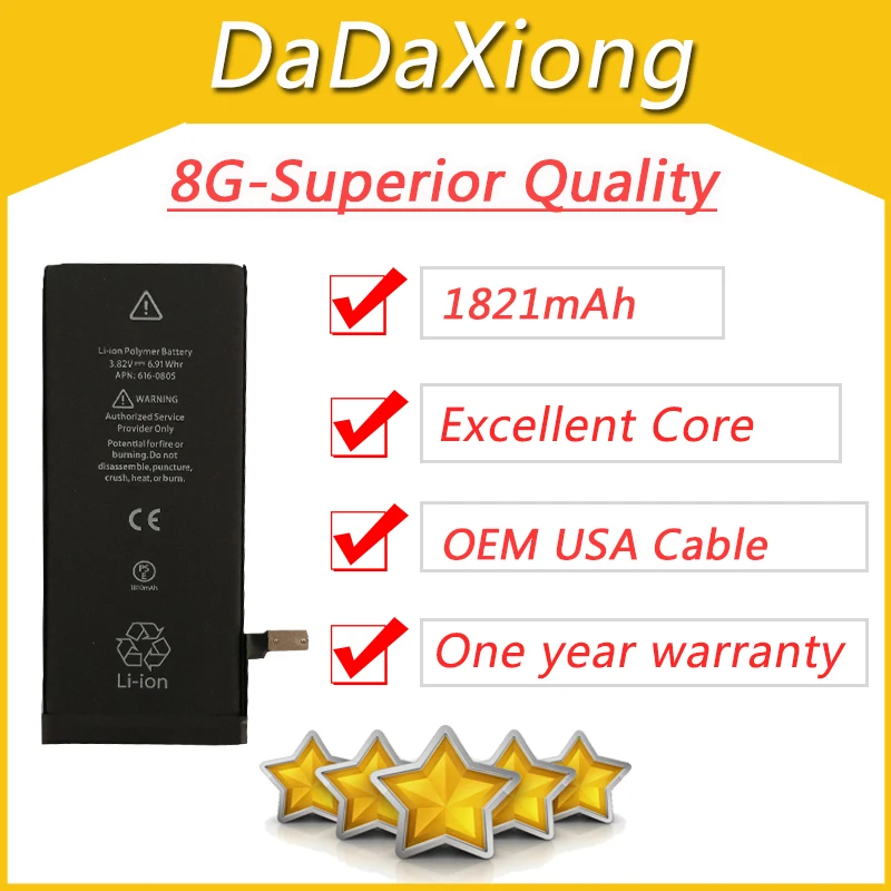 

5pcs/Lot DHL Real Capacity USA Protection Board 1821mAh Battery For iPhone 8 Superior Quality Replacement Repair Parts