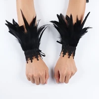 gothic gloves feather wrist cuffs carnival stage show showgirl natural dyed cock feather arm warm party cosplay costume