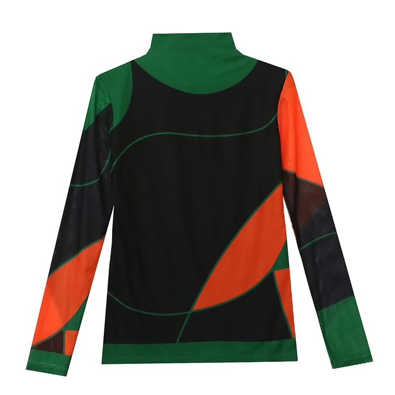 S-4XL женские осенне-зимние сетчатые футболки с высоким воротником и длинными