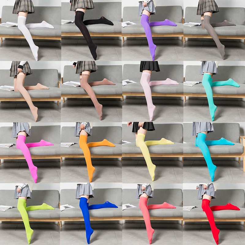 

16 Colors Stretch Stocking Velvet Over Knee Socks Solid Color Temptation Stockings High Students 1 Pair Warm Thigh Long Socks