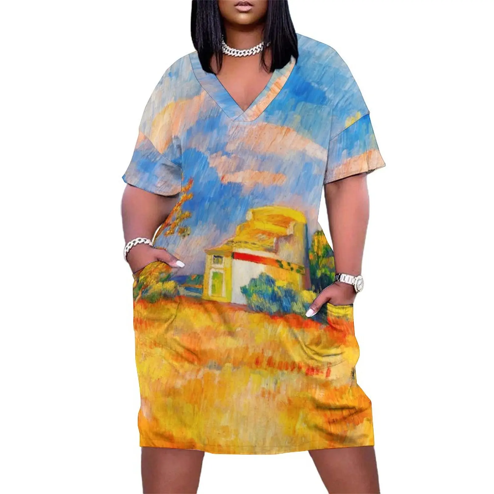 PIERRE-AUGUSTE RENOIR HD - Dovecote at Bellevue 1888–1889 Свободное платье с карманами Платье для