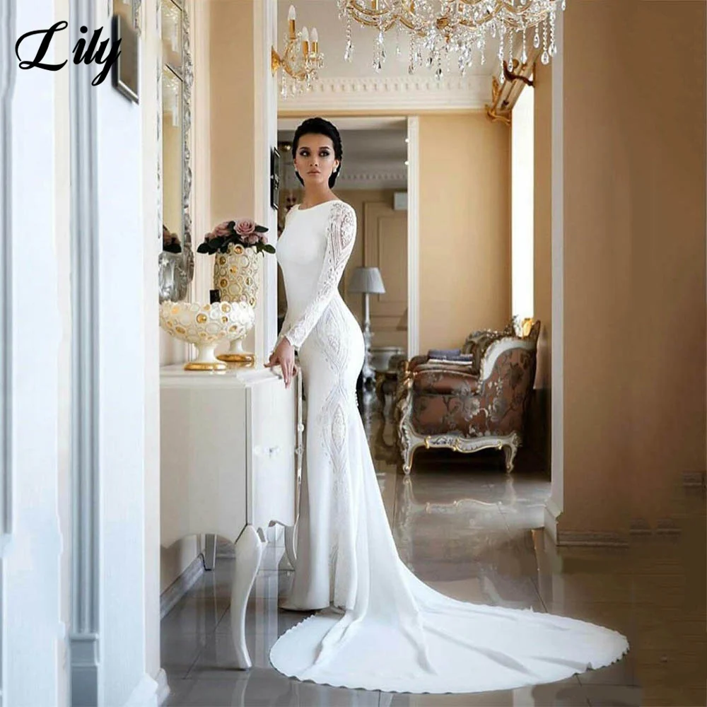 Купи Elegant Mermaid Wedding Dresses Long Sleeves Lace Appliqued Beaded Court Train Bridal Gowns Vintage Bride Robes Zipper Back за 4,840 рублей в магазине AliExpress