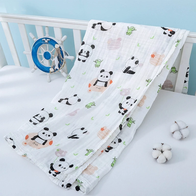 

57EE Baby Muslin Soft Cotton Receiving Blanket Infants Cartoon Printed Swaddle Wrap Newborn Sleepsack Stroller Cover Sleep Bag