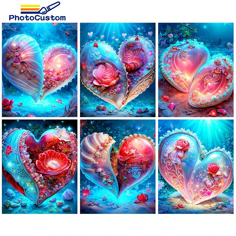 

PhotoCustom Scenery Oil Painting By Numbers Heart For Adults Diy Craft Kit Picture Drawing HandPainted Coloring By Number Home D