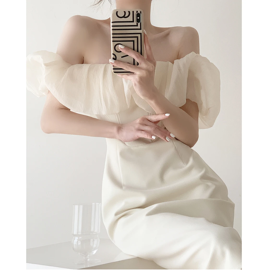 

Женское платье для отпуска, элегантное платье абрикосового цвета с вырезом лодочкой и пышными рукавами в винтажном стиле, лето 2023