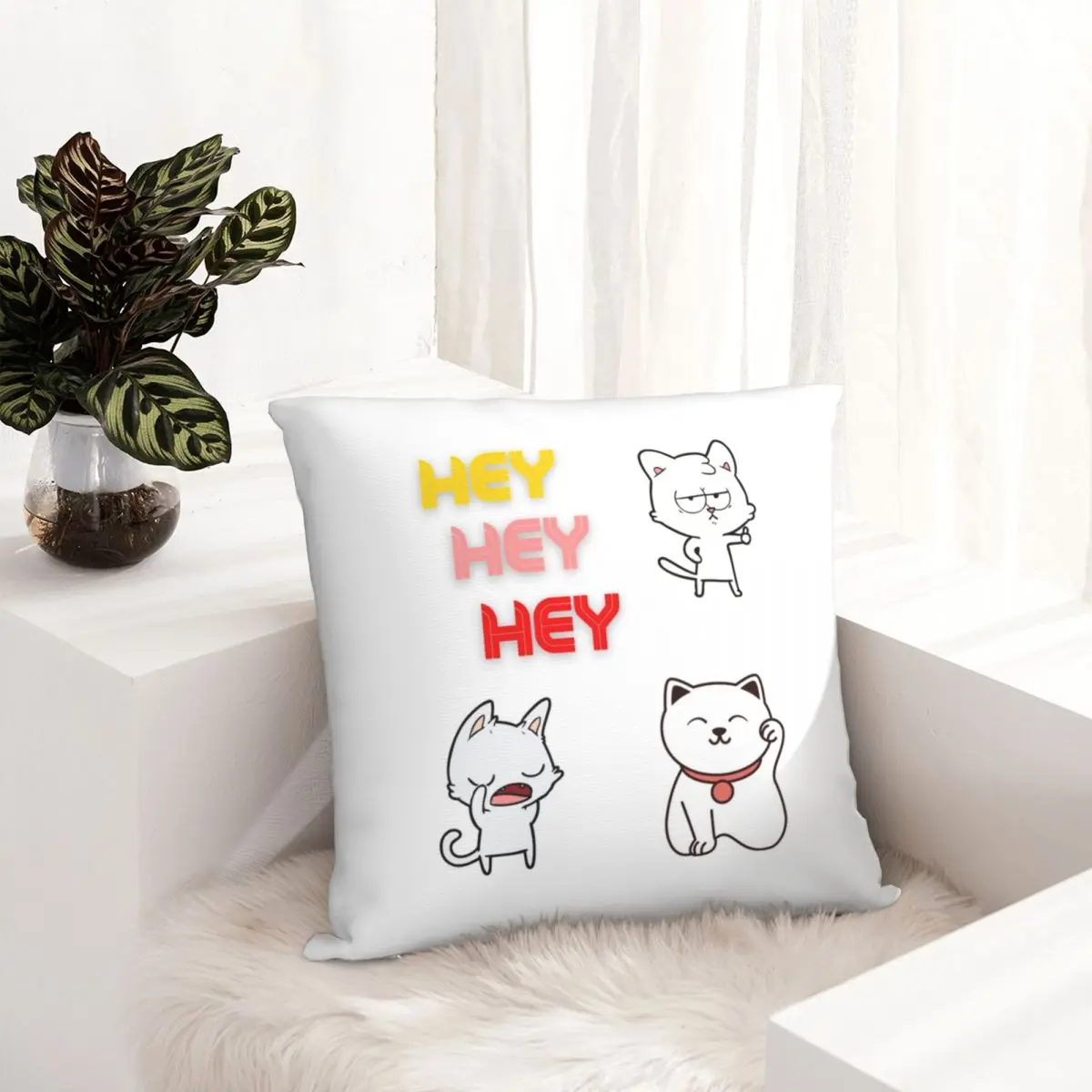 Чехол для подушки с изображением кошек и надписей Hey Cat Said Square декоративный чехол