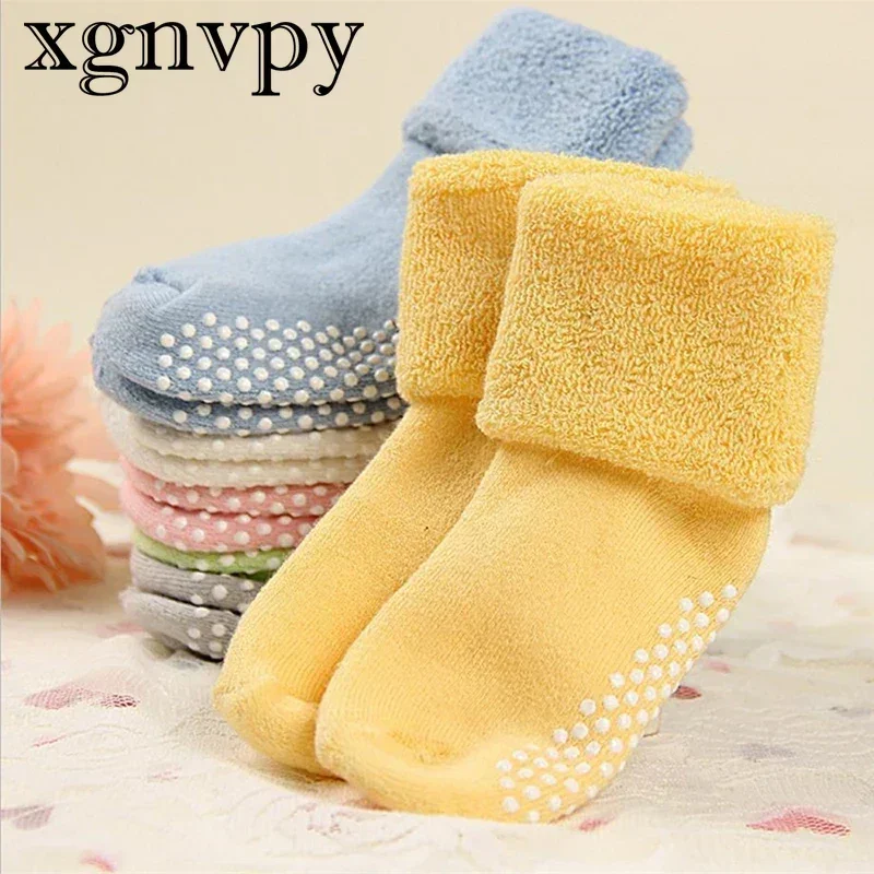 xgnvpy хлопковые детские толстые теплые нескользящие махровые носки осень-зима 0-3