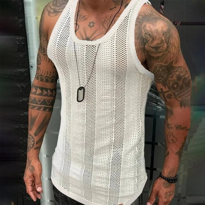 

2022 Summer Classic Men Loose Tank Tops Gentleman Striped Print O-Neck Sleeveless Clothing Male Casual Daily Pullover Tops