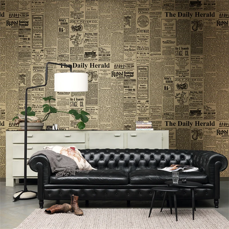 

Самоклеящиеся обои в стиле ретро, украшение для старой газеты, английского алфавита В индустриальном стиле, для ресторана, бара