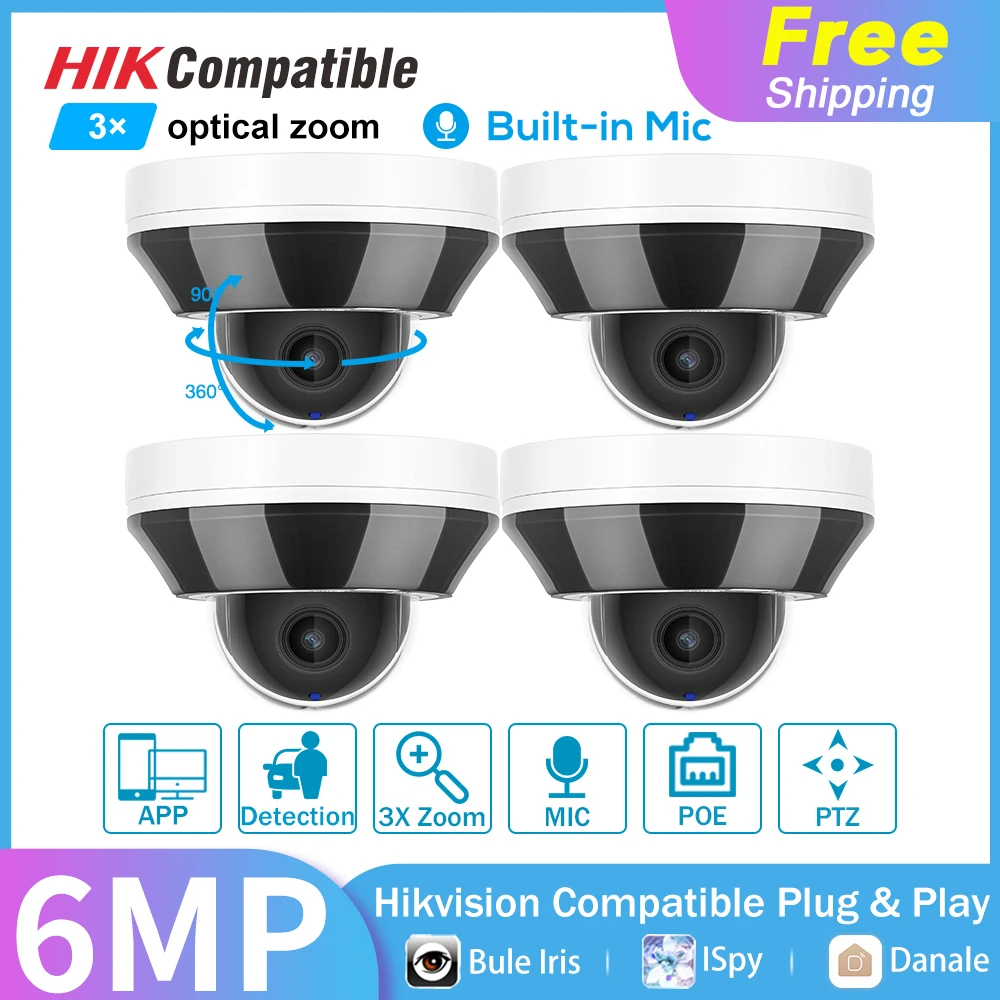 

IP-камера Hikvision купольная, 6 МП, PTZ, POE, с 3-кратным оптическим зумом