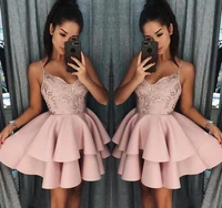 dusty rose short homecoming dresses 2018 fall spaghetti straps a line layers cocktail dress lace sequins mini prom gowns