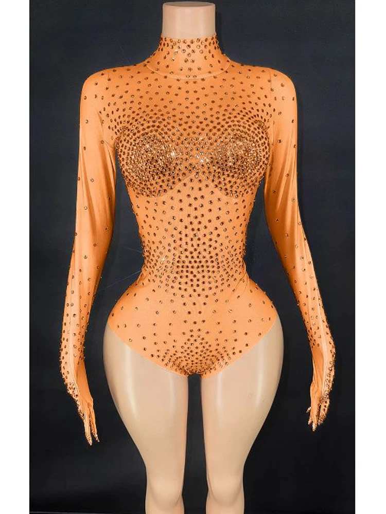 Высококачественный популярный эластичный сетчатый комбинезон со стразами