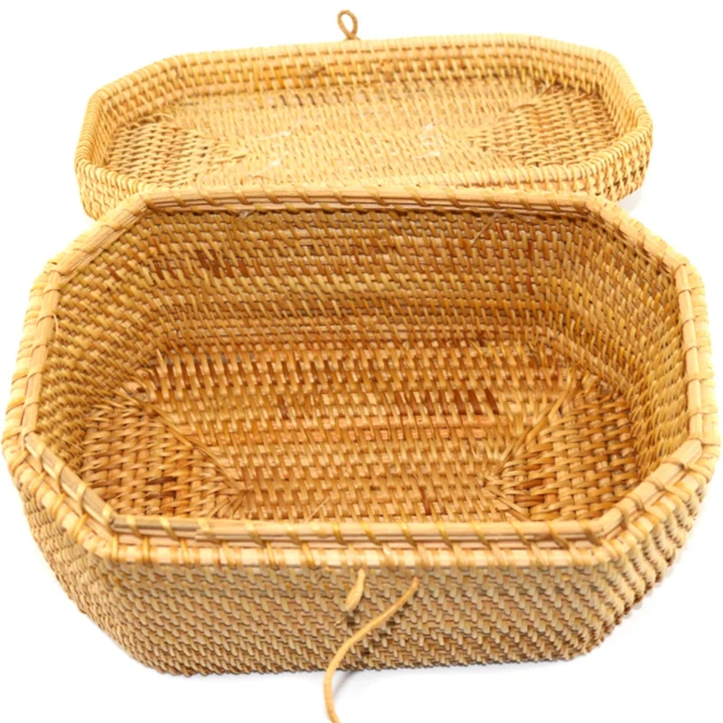 

Vietnamese Rattan Octagonal Portable Tea Box With Lid Handicraft Gift Jewelry Sundries Storage Makeup Organizer