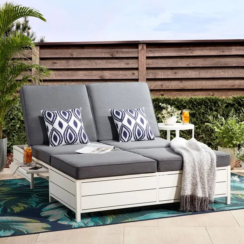 

Springs Outdoor Double Chaise Lounge Bench- White & Dark Gray