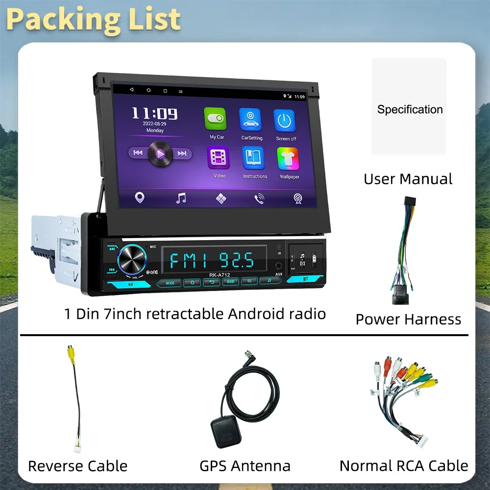 Автомобильная Мультимедийная система 1 Din выдвижной экран 7 дюймов Carplay Android для Fiat