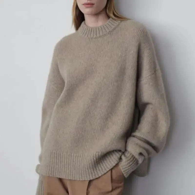 

Women Sweater Cashmere Wool Round Neck Loose Knitted Pullover Casual Jumper