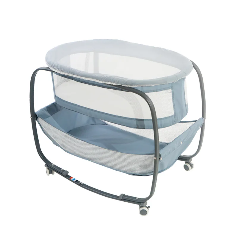 Multifunctional Baby Crib Newborn Bassinet Anti-Mosquito Pulley Movable Double Layer