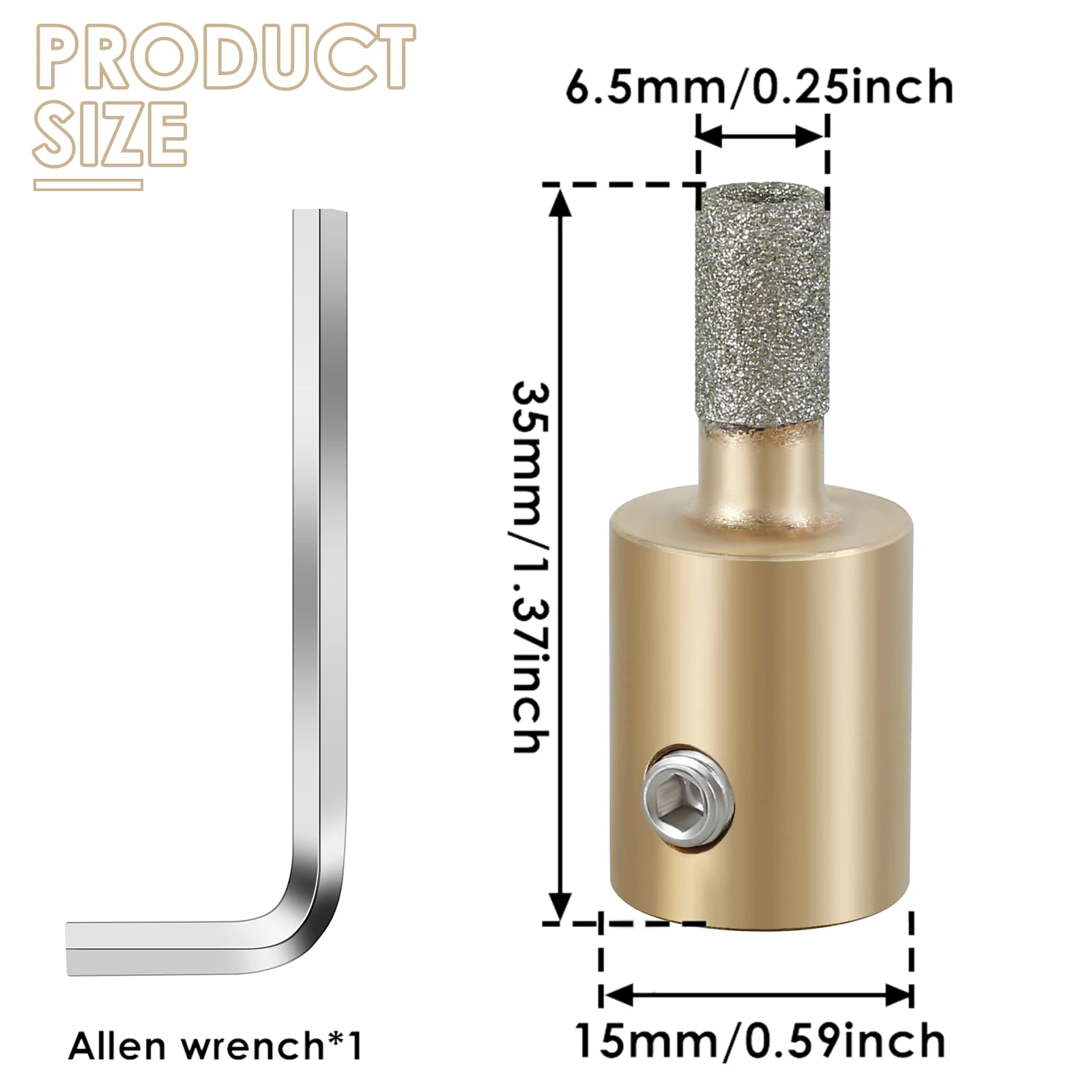 

6/1 шт. алмазная шлифовальная головка, набор инструментов, шлифовальная насадка для витражного стекла, 1 дюйм, 3/4 дюйма, 1/4 дюйма, 1/8 дюйма, многоразмерный латунный сердечник, алмаз