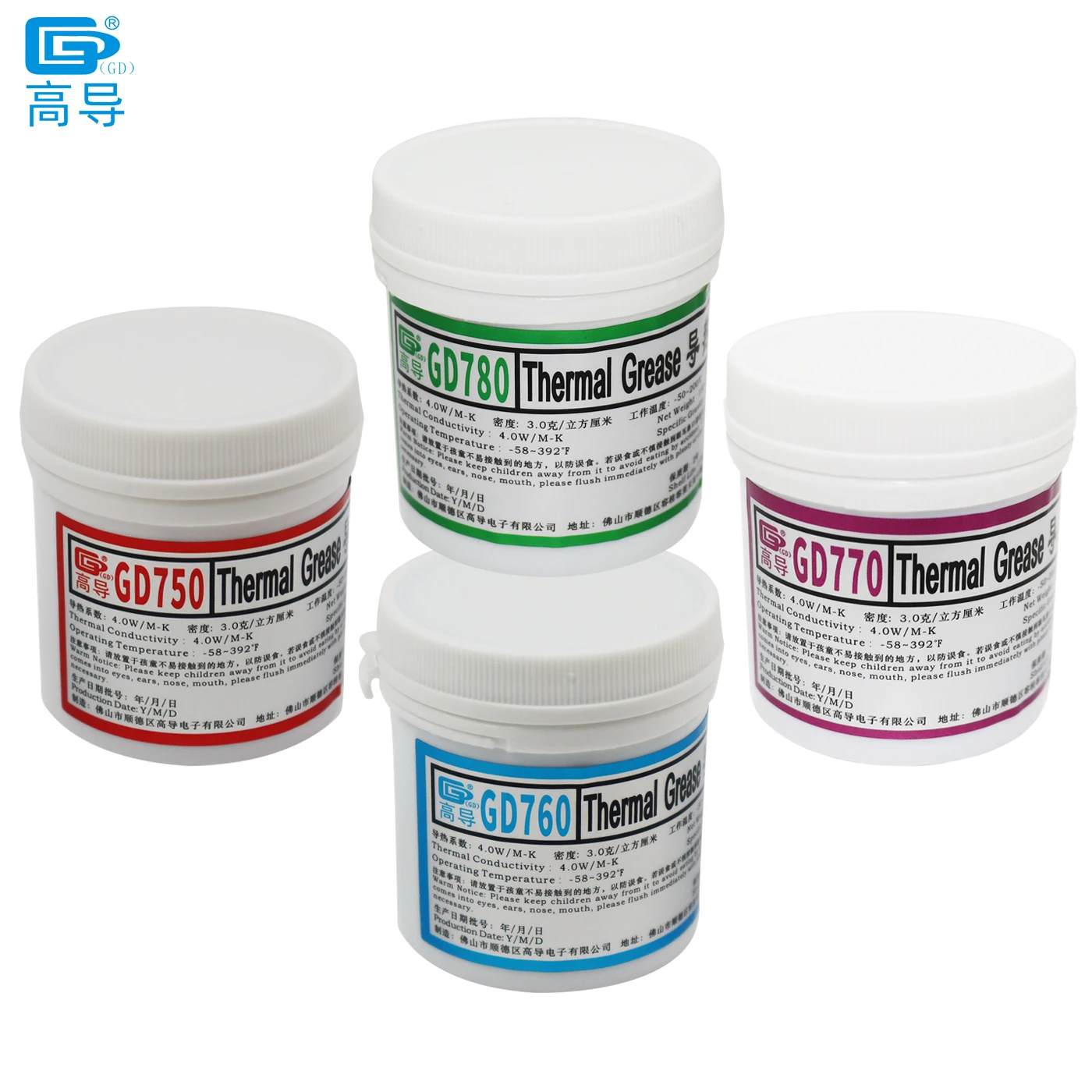 

Net Weight 150 Grams Can Packaging Red/Blue/Purple/Green GD750 Thermal Conductive Grease Paste Plaster Heat Sink Compound CN