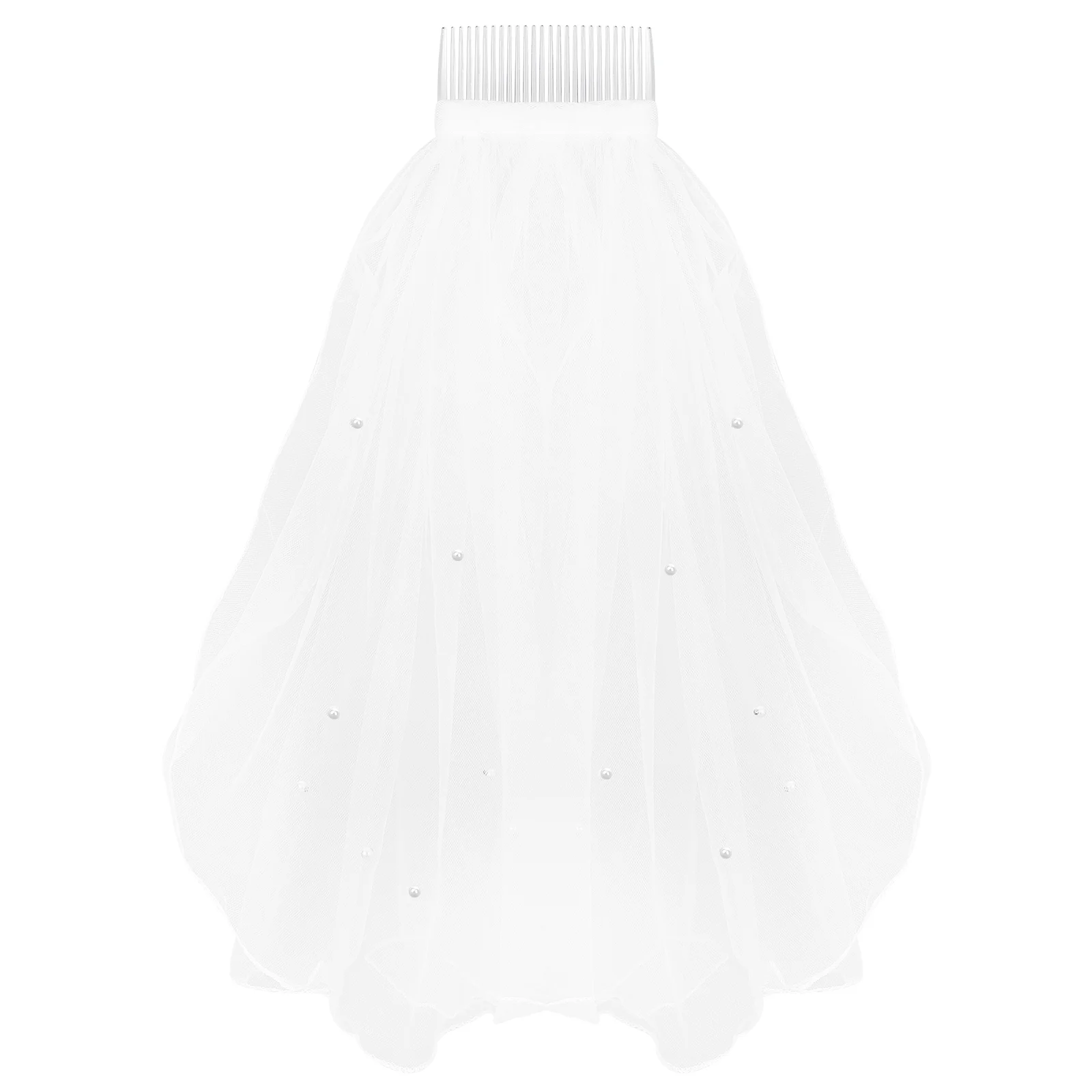 

Wedding Veil with Comb Short Tulle Bridal Veil Pearl Veil Wedding with Hair Comb for Bride Flower Girl Party Photography (