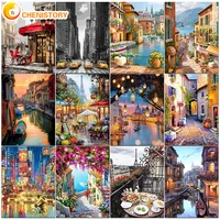 chenistory city painting by numbers for adults diy kits handpainted on canvas with framed oil picture drawing coloring by number