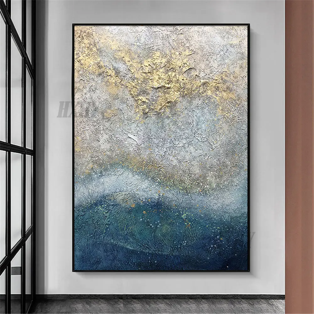 

100% Handmade Modern Abstract Oil Paintings Home Decoration Wall Pictures Gold Leaf Texture Canvas Painting Frameless Picture