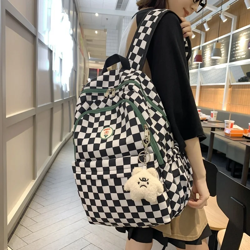 

2022 Fashion Trend Plaid Women Backpack Student School Bag Travel Rucksack Female Mochilas Feminina School Bags For Teenage Girs