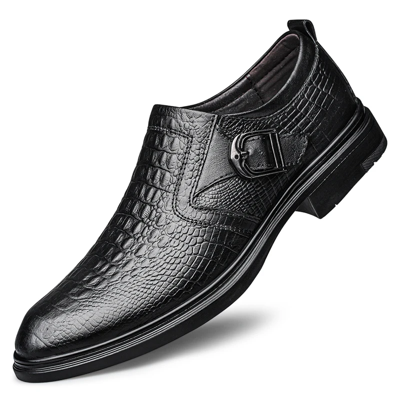 

Luxury Brand Formal Leather Shoes Crocodile Pattern Loafers Men's Slip-On Genuine Leather Casual Shoes Thick Sole Wedding Shoes