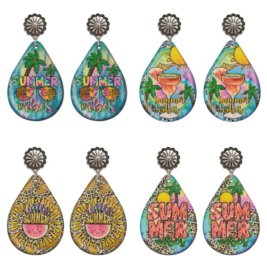 Винтажные серебряные каплевидные летние серьги-капельки из арбуза и дерева