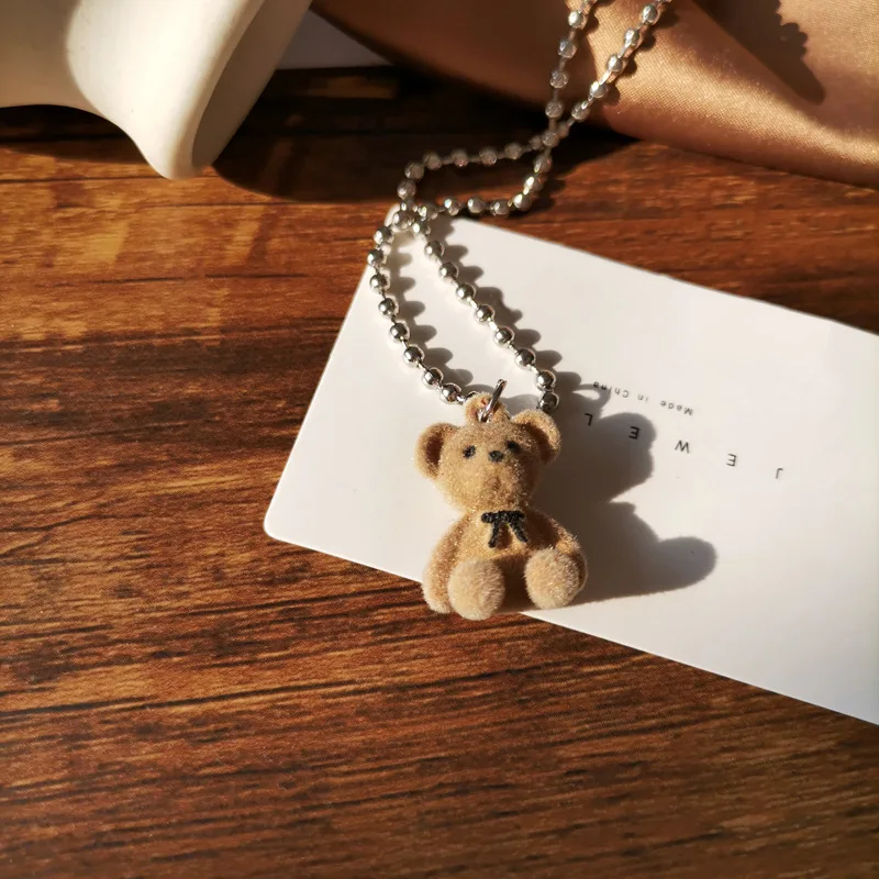 

Cute Bear Pendant Necklace for Girls Women Korean Fashion Kawaii Bear Long Sweater neck Chain Necklaces Cute collar Jewelry