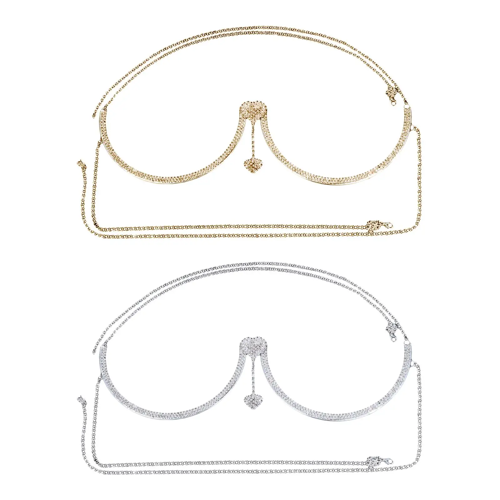 

Trendy Rhinestone Chest Bracket Bra Chain Body Jewelry Crystal Heart Pendant Harness for Festival Rave Women Beach