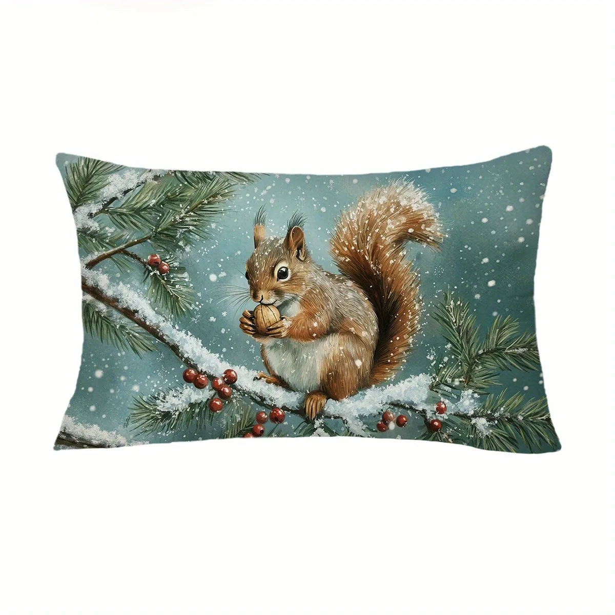 Рождественские наволочки с принтом белки, полиэстер велюр