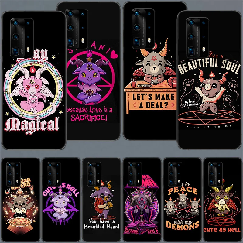 

Cute Hell Hail Satan Evil Phone Case For Huawei Mate 40 30 20 Pro 10 Pro Huawei P50 P40 P30 Lite P20 P10 Lite Cover