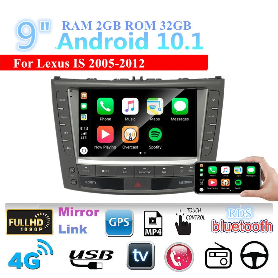 

9" Car Stereo Radio GPS Navi BT DAB 32GB w/Carplay For Lexus IS 250 300 350 05-12