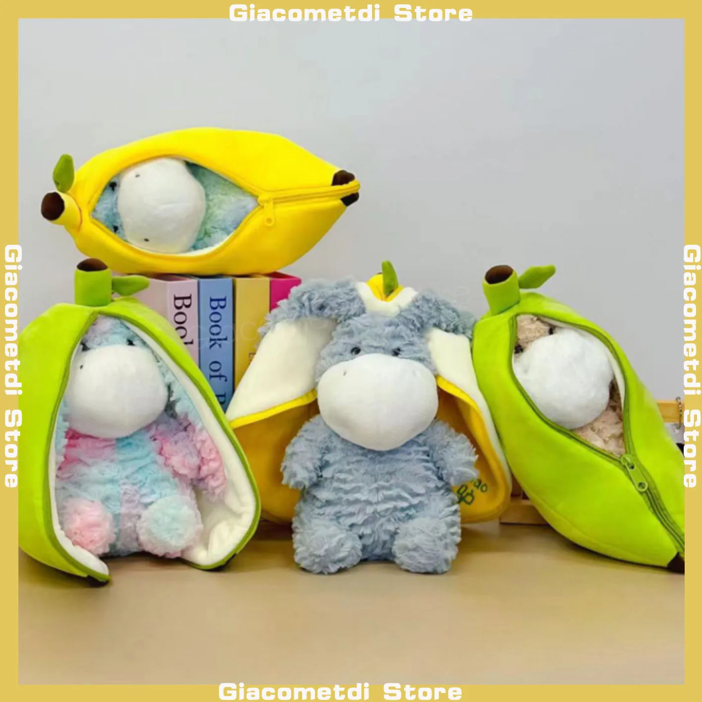

New Plush Toy 2 In 1 Yellow Banana Gray Donkey Plush Cute Colorful Stuffed Animal Plushie Super Soft Kawaii Hugging Pillow Gifts
