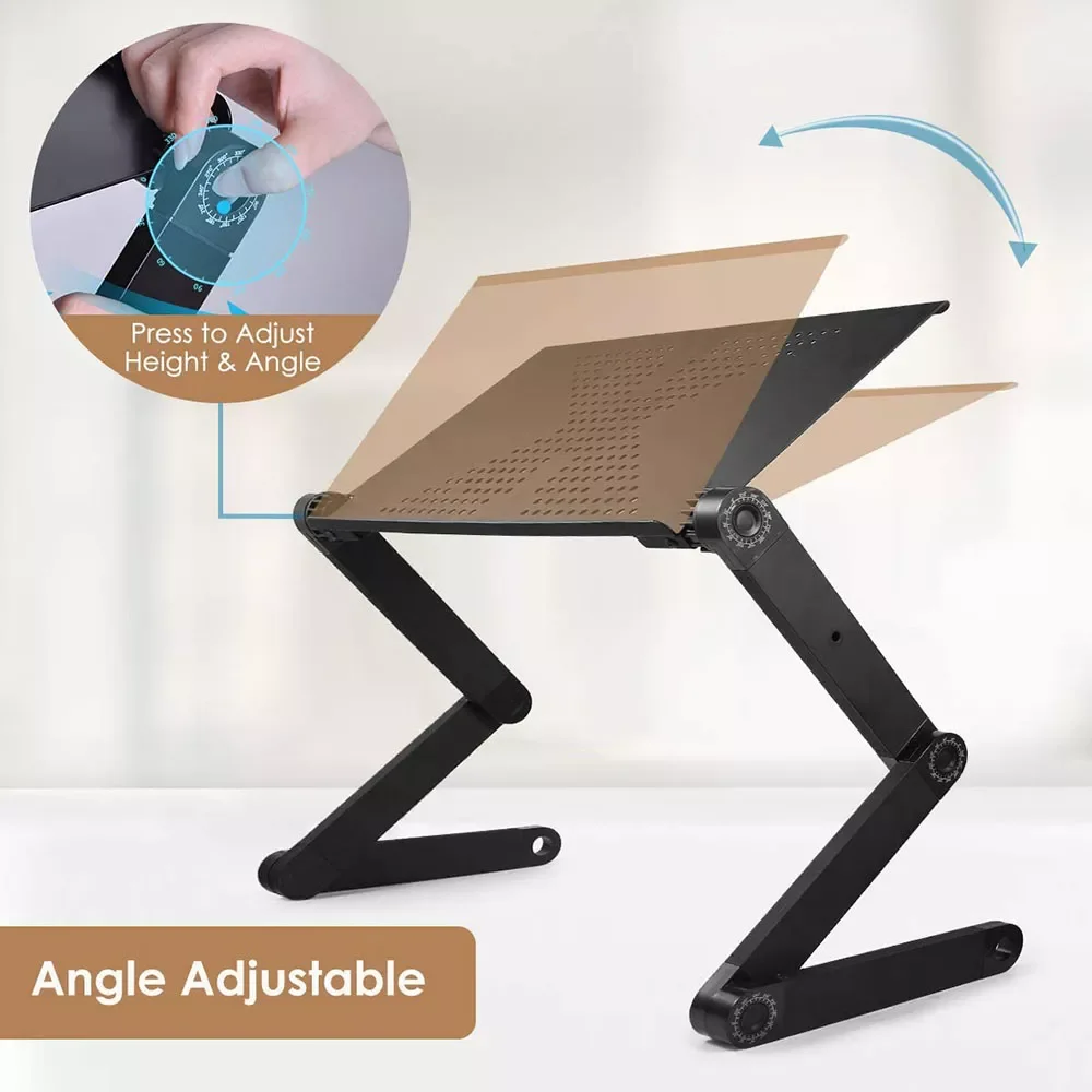 

Laptop Stand Foldable Aluminum Laptop Desk With Large Cooling Fan & Mouse Pad For Bed, Sofa & Couch Lap Tray