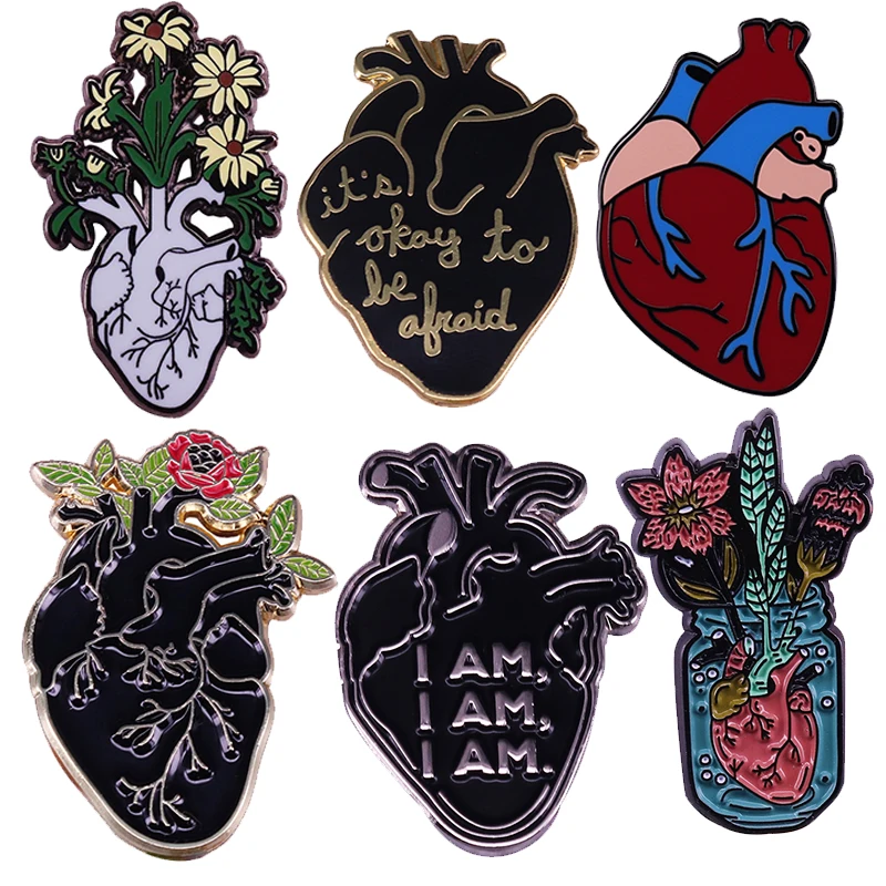 

Anatomical Heart Organ and Flowers Brooch Pin Body Organ Romantic Goth Art Weird Doctor Nurse Enamel Badge