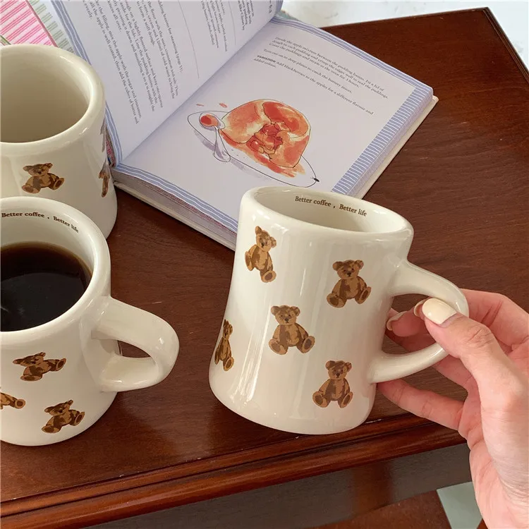 

New Cartoon Bear Ceramic Coffee Mug Chocolate Bear Mug Girl Retro Coffee Cup Afternoon Tea Cute Ceramic Mug Cute Coffee Mug
