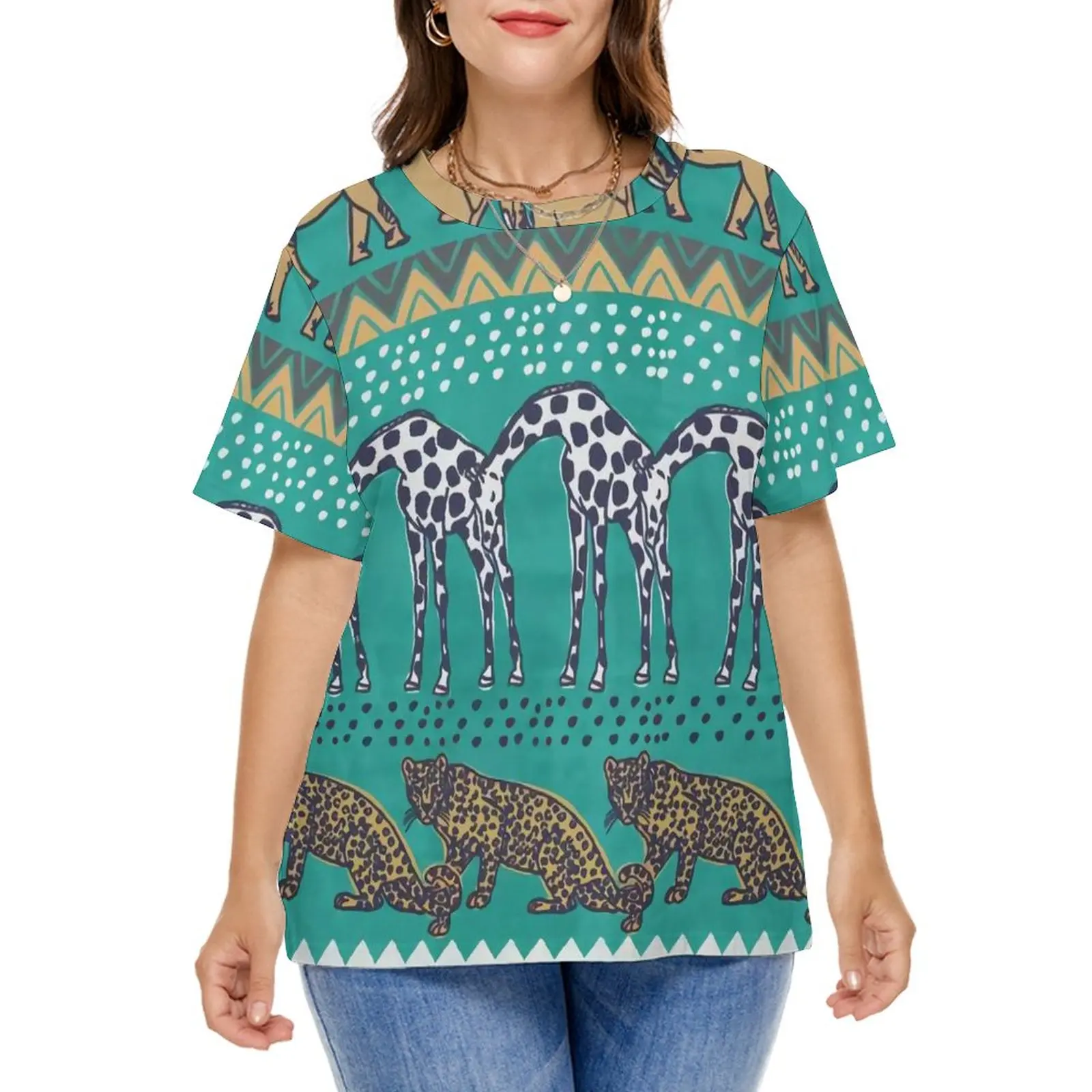 Cheetah Vintage T Shirts Animal Print Street Style T-Shirt Short Sleeve Elegant Tees Plus Size Beach Printed Clothing Gift Idea
