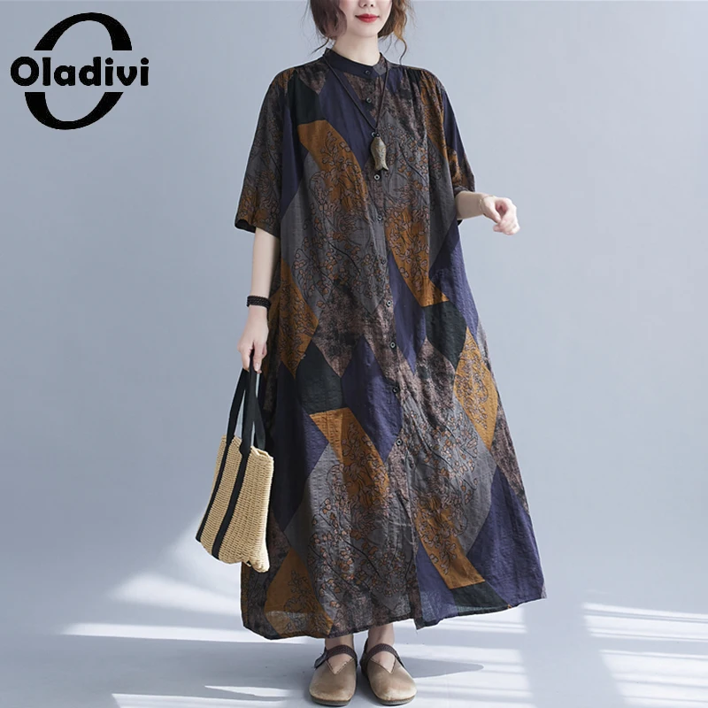 

Oladivi модное женское платье-рубашка с принтом большого размера d Лето 2022 Праздничная пляжная одежда женские длинные платья в стиле бохо Одежд...