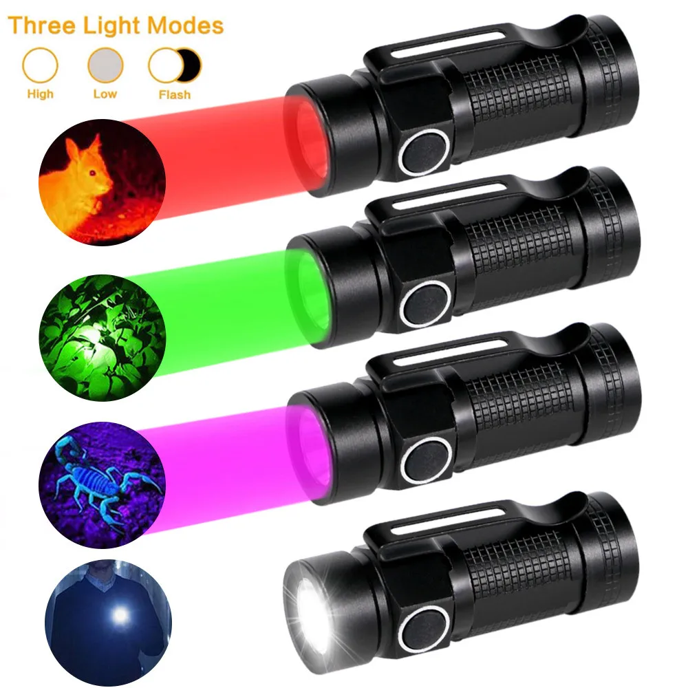 

Mini Cilp EDC LED Flashlight 3 Modes Portable Hiking Tiny TorchWhite/Green/Red/UV 395nm Waterproof Penlight Inspection Lantern