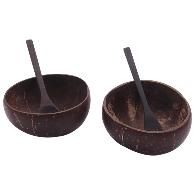 

Coconut Bowls And Wooden Spoon Fork Set,Vegan Organic Salad Smoothie Buddha Acai Bowl For Kitchen, Dining And Decoration