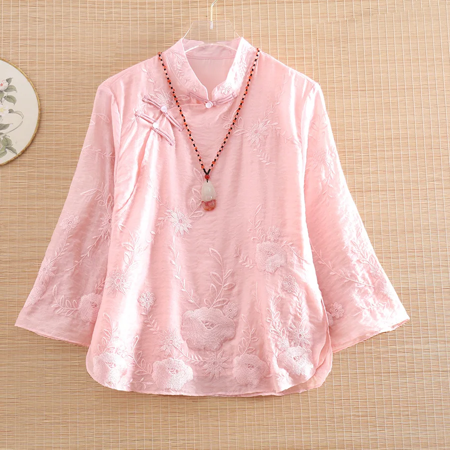 

High-end Spring Summer Chinese Style Embroidery Blouse Shirt Women Fashion Loose Lady Shirt Top S-XXL