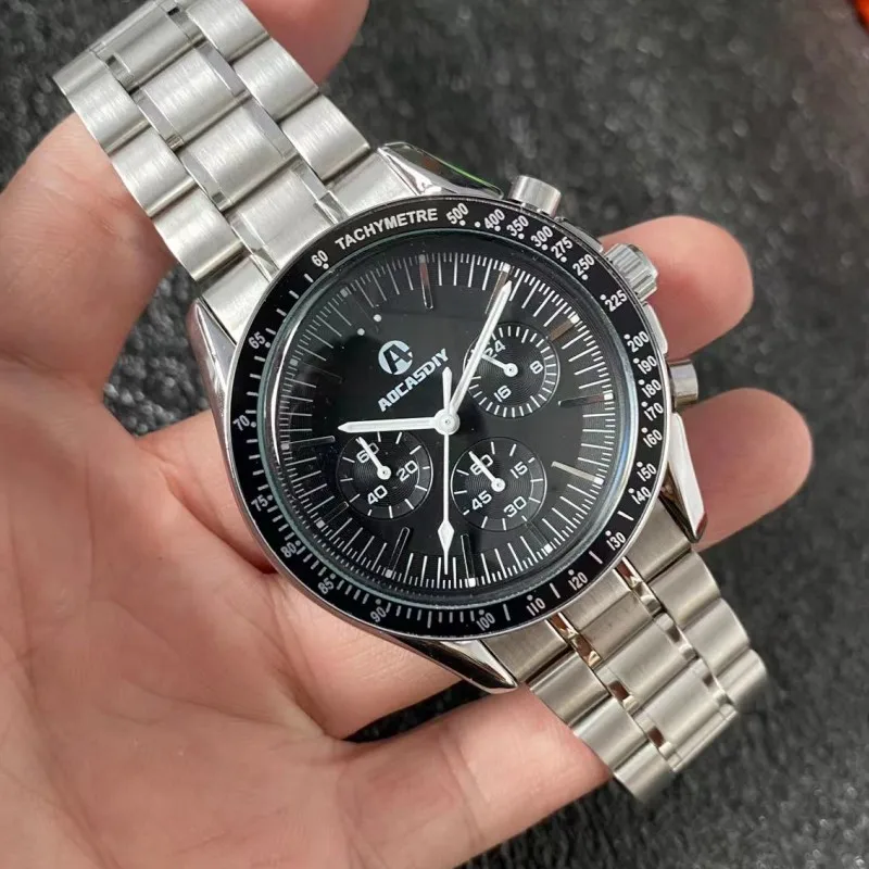 High End Brand Luxury Fashion Stainless Steel Strap Black Dial Quartz Smart Watch for Men Relógio Masculino Reloj Hombre AAA