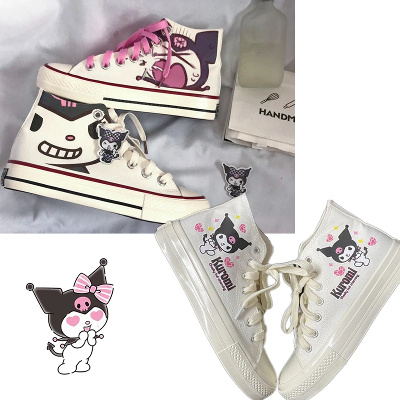 

Kuromi High-Top Canvas Shoes Sanrio Female Cartoon White Shoes Graffiti Ins Jk Y2Y Casual Shoes Hand-Painted Sneakers Girls Gift