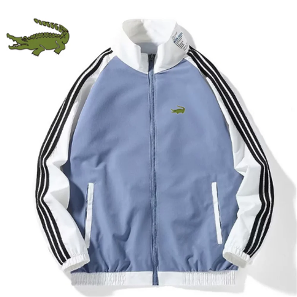 2022 Men's baseball uniform autumn new fashion trend cardigan zippered couple dress three-bar sports casual coat