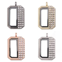 10pcs square half rhinestone living memory floating locket alloy pendant charm jewelry making necklace keychain for women men